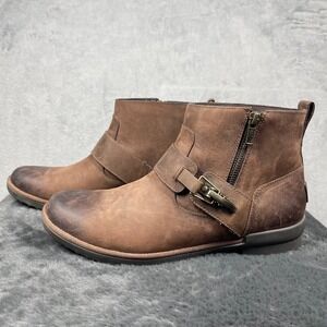 UGG ankle Boots Womens 11 Brown Leather Moto Buckle